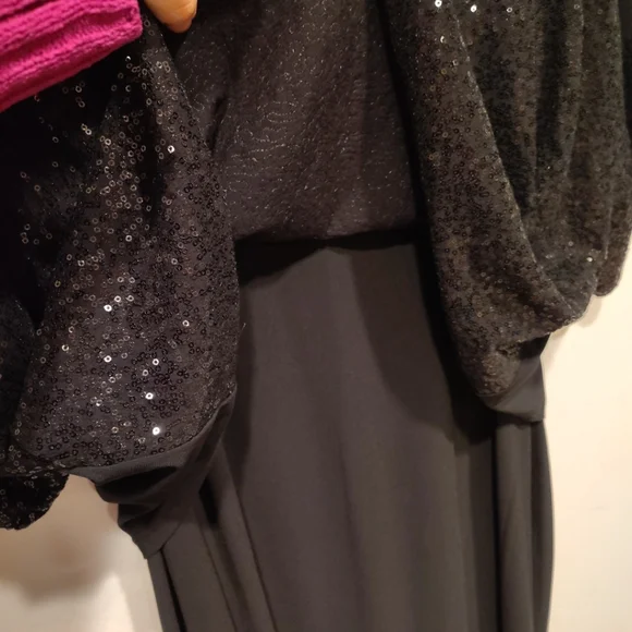 Signature By Robbie Bee Black Stretch Knit Sequin Top 1X Dress Event Evening - Picture 4 of 7